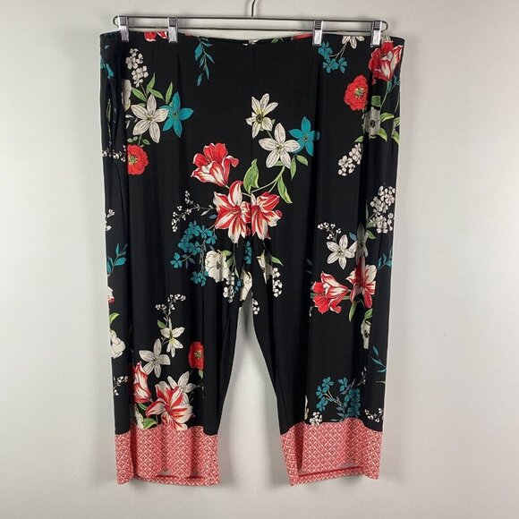 Susan Graver Petite Liquid Knit Printed Crop Pants Size 4XP Pull On Floral - Picture 1 of 11